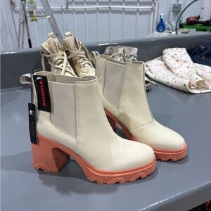 Sorel Cream and Orange Heeled Boots